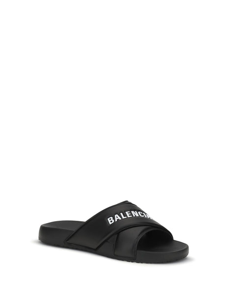 Balenciaga Cross-logo Slides - Black/White