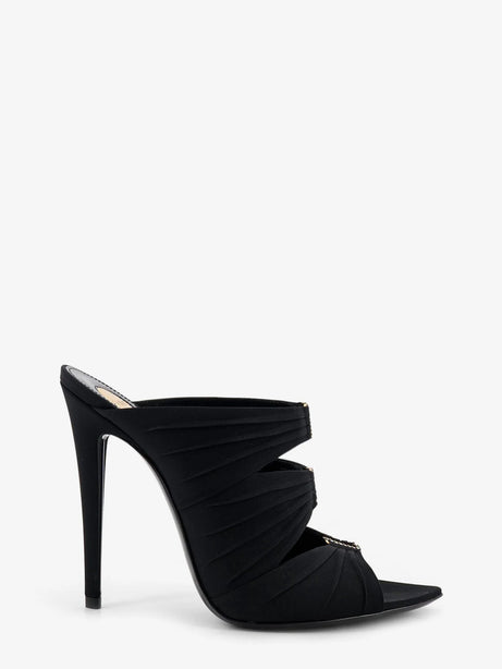 Saint Laurent Emilie satin sandals with rhinestone logo detail - Nero/Crystal+Light B