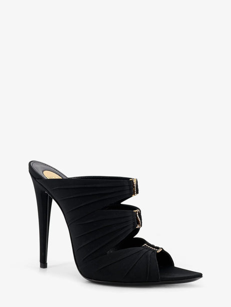 Saint Laurent Emilie satin sandals with rhinestone logo detail - Nero/Crystal+Light B