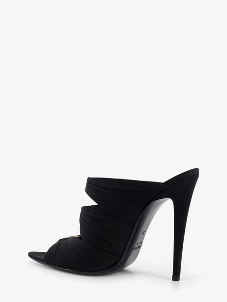 Saint Laurent Emilie satin sandals with rhinestone logo detail - Nero/Crystal+Light B