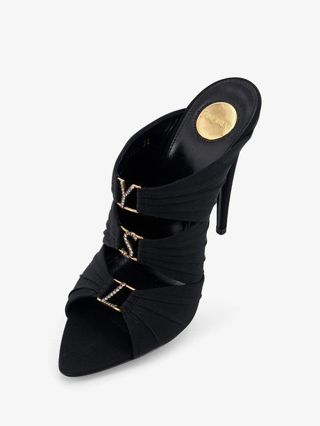 Saint Laurent Emilie satin sandals with rhinestone logo detail - Nero/Crystal+Light B