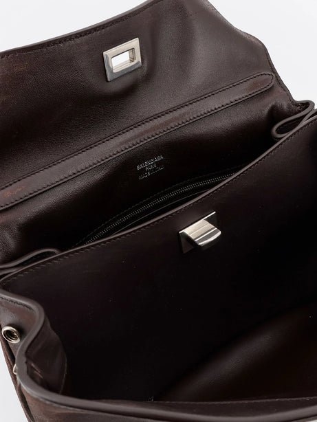 Balenciaga Rodeo S leather crossbody bag with vintage motif - Espresso