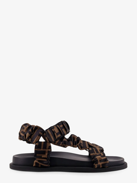 Fendi Feel sandals in elastic satin with FF motif - Tabacco