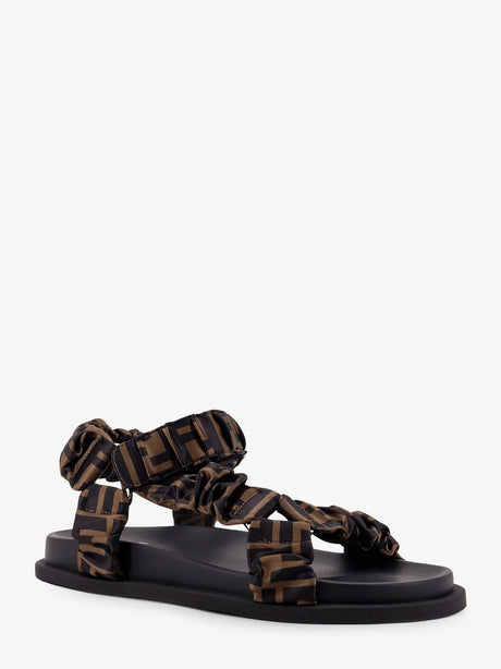 Fendi Feel sandals in elastic satin with FF motif - Tabacco