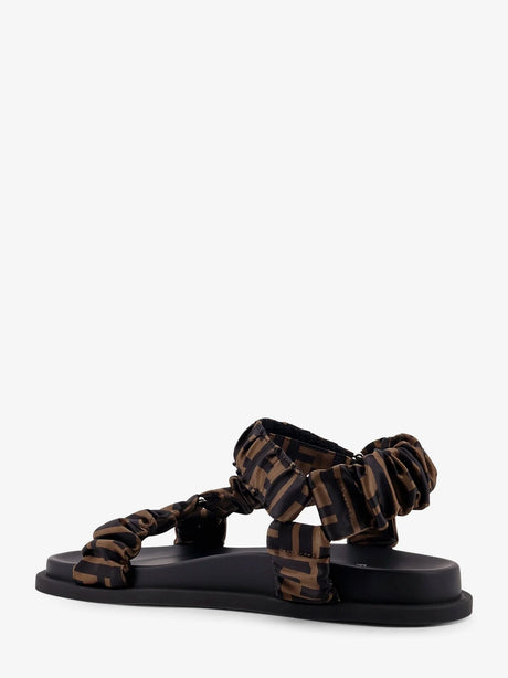 Fendi Feel sandals in elastic satin with FF motif - Tabacco