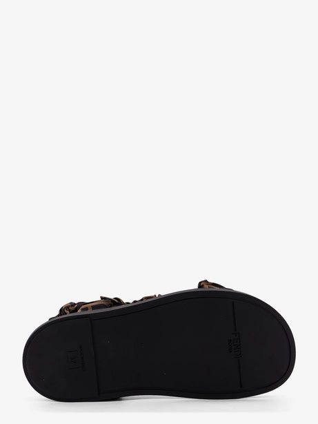 Fendi Feel sandals in elastic satin with FF motif - Tabacco