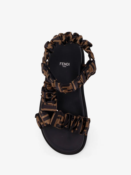 Fendi Feel sandals in elastic satin with FF motif - Tabacco