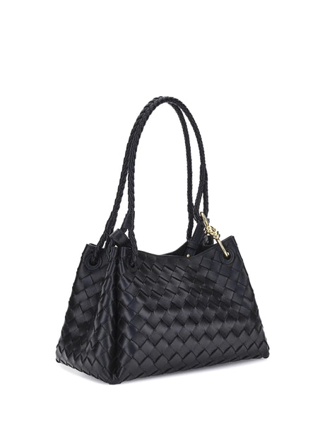 Bottega Veneta Intrecciato Shoulder Bag - Black-M Brass