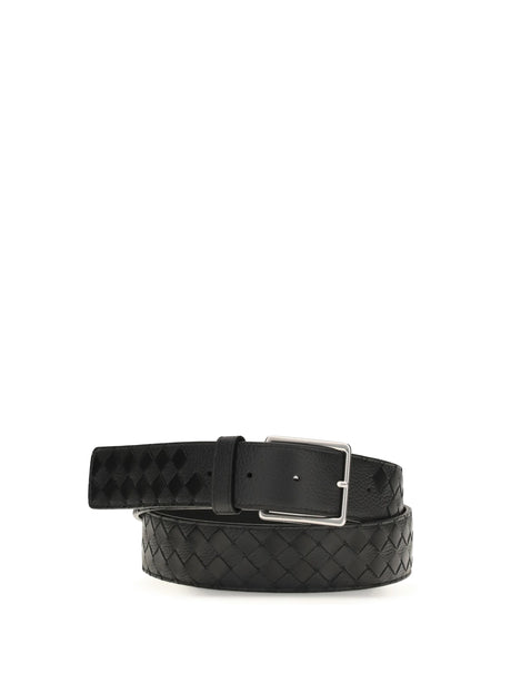 Bottega Veneta Intreccio Leather Belt - Black-Silver