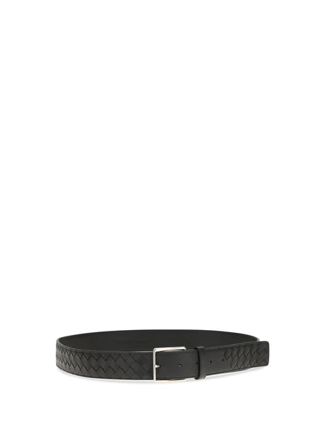 Bottega Veneta Intreccio Leather Belt - Black-Silver