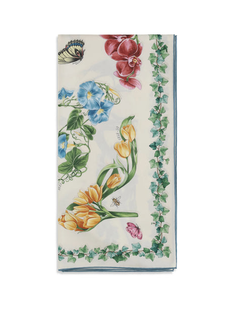 Ferragamo Eden print Silk Scarf - Ivory/Light Blue