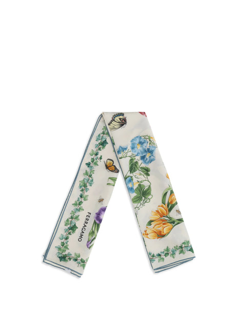 Ferragamo Eden print Silk Scarf - Ivory/Light Blue