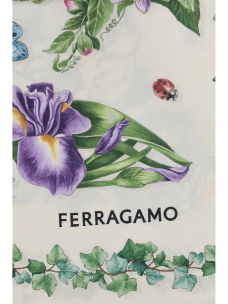 Ferragamo Eden print Silk Scarf - Ivory/Light Blue