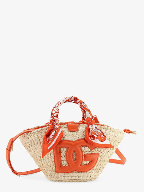Dolce & Gabbana Maiolica shoulder bag in leather and raffia - Orange