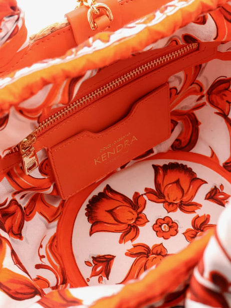 Dolce & Gabbana Maiolica shoulder bag in leather and raffia - Orange
