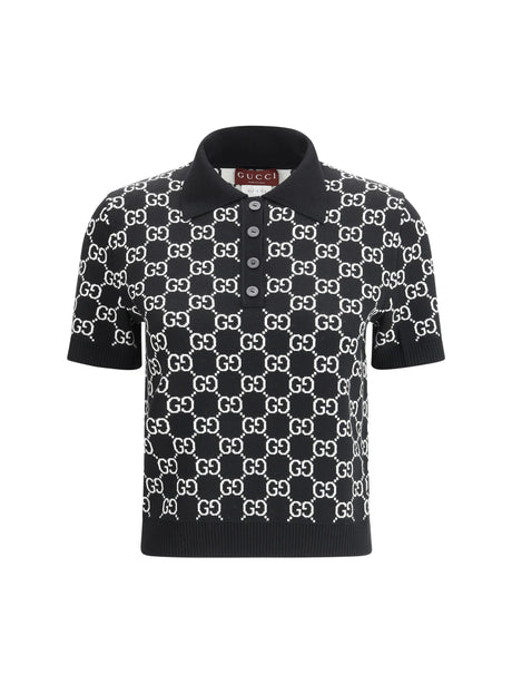 Gucci GG wool jacquard Polo Top - Black/White
