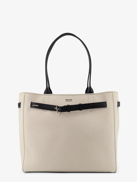Tom Ford Canvas shoulder bag with engraved logo on the front - Ecrublack