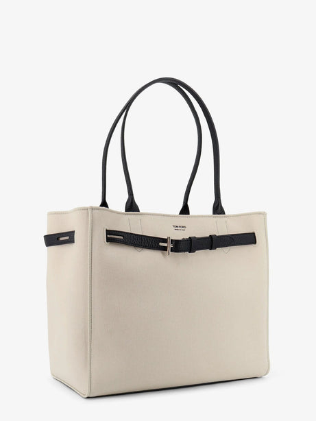 Tom Ford Canvas shoulder bag with engraved logo on the front - Ecrublack