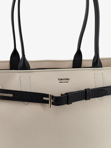 Tom Ford Canvas shoulder bag with engraved logo on the front - Ecrublack