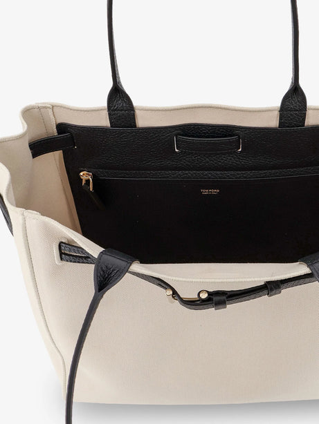 Tom Ford Canvas shoulder bag with engraved logo on the front - Ecrublack