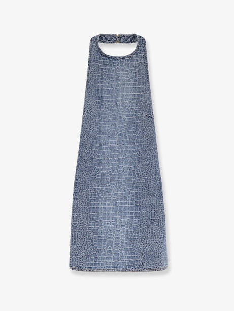 Self Portrait Rhinestone Croc Effect denim dress - Blue