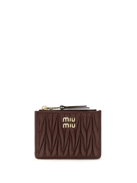 Miu Miu Leather Wallet with logo - Burgundy