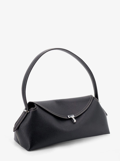 Toteme T-Lock Hammered Leather Shoulder Bag - Black