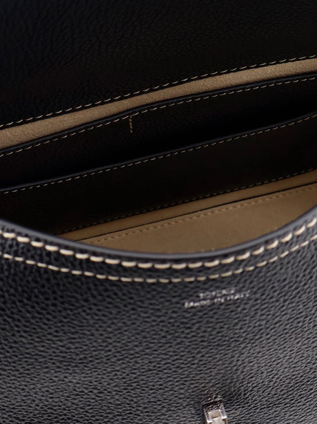 Toteme T-Lock Hammered Leather Shoulder Bag - Black