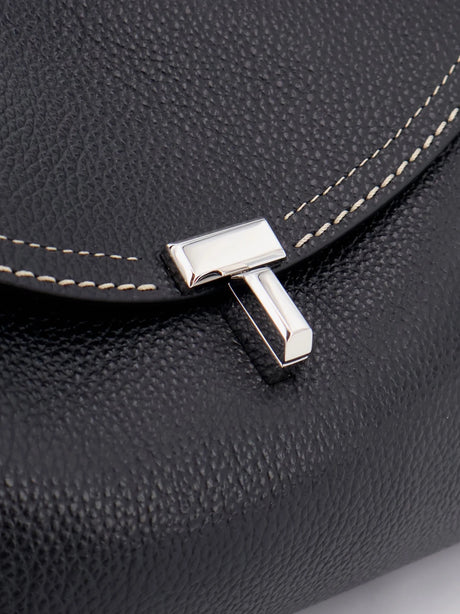 Toteme T-Lock Hammered Leather Shoulder Bag - Black