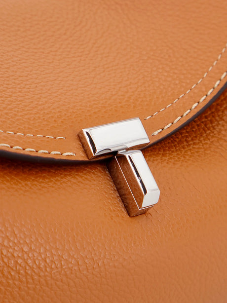 Toteme T-Lock hammered leather shoulder bag - Tan
