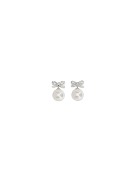 Self-Portrait Crystal bow Earrings with pearl - Silver