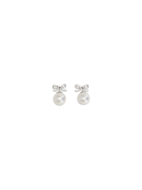 Self-Portrait Crystal bow Earrings with pearl - Silver