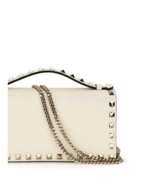 Valentino Garavani Rockstud chain Wallet - Light Ivory