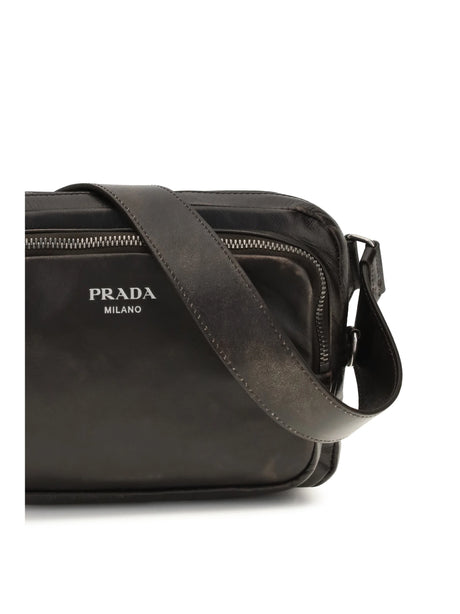 Prada Shoulder Bag in aged-effect nappa leather - Moro