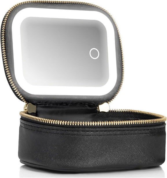 StitchesandTweed Portable Makeup Her Pouch with LED Mirror - Noir