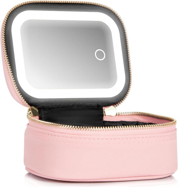 StitchesandTweed Portable Makeup Her Pouch with LED Mirror - Rose D'ete