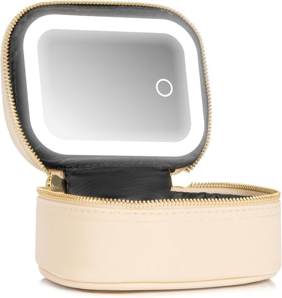 StitchesandTweed Portable Makeup Her Pouch with LED Mirror - Craie