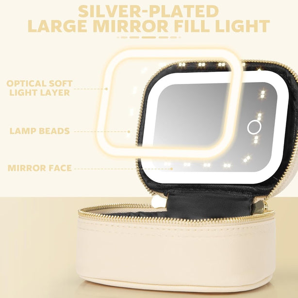 StitchesandTweed Portable Makeup Her Pouch with LED Mirror - Craie