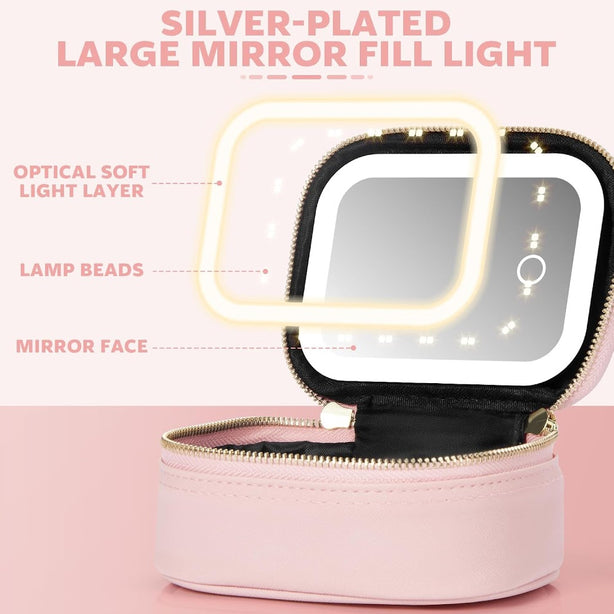 StitchesandTweed Portable Makeup Her Pouch with LED Mirror - Rose D'ete