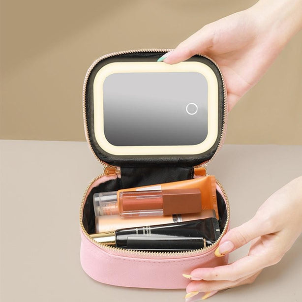 StitchesandTweed Portable Makeup Her Pouch with LED Mirror - Rose D'ete