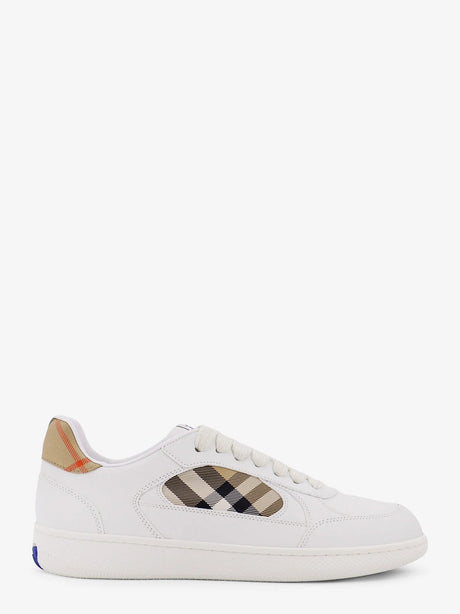 Burberry Low-top leather sneakers with check inserts - White Sand