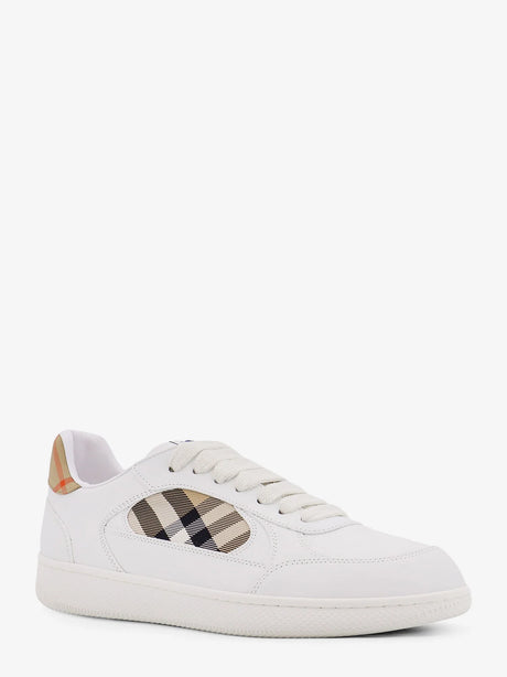 Burberry Low-top leather sneakers with check inserts - White Sand