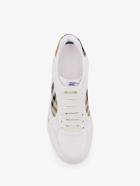 Burberry Low-top leather sneakers with check inserts - White Sand