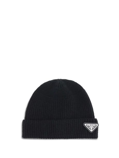 Prada Beanie Hat with logo - Black