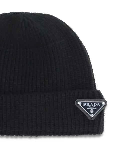 Prada Beanie Hat with logo - Black