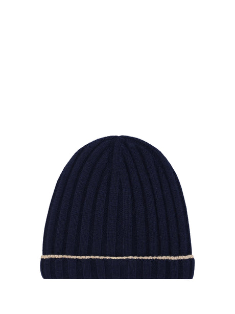 Brunello Cucinelli Beanie Hat - Navy+Camel
