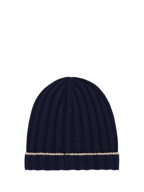 Brunello Cucinelli Beanie Hat - Navy+Camel