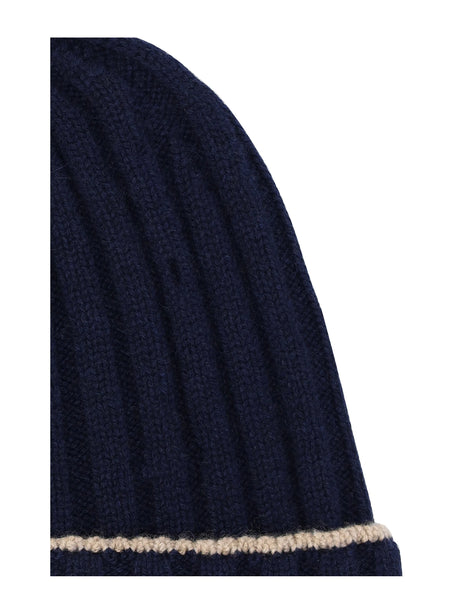 Brunello Cucinelli Beanie Hat - Navy+Camel