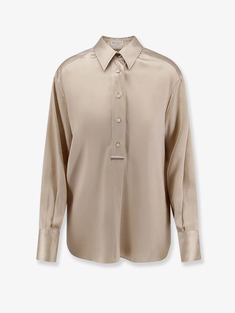 Brunello Cucinelli Silk shirt with Monili detail - Sand