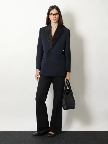 Bottega Veneta Wool blazer with Intrecciato detail - Midnightblue